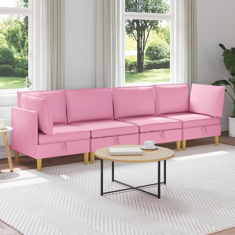 vidaXL Modulsoffor med förvaring 4 pcs Rosa Tyg