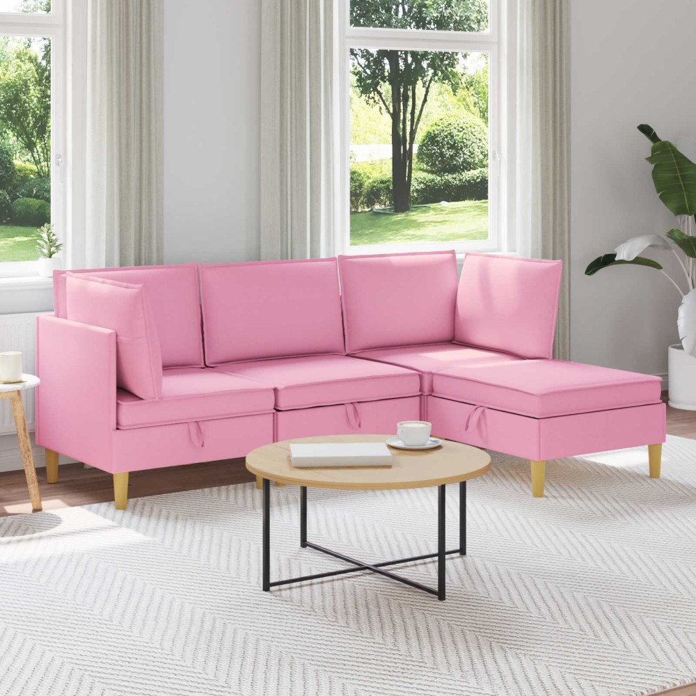 vidaXL Modulsoffor med förvaring 4 pcs Rosa Tyg
