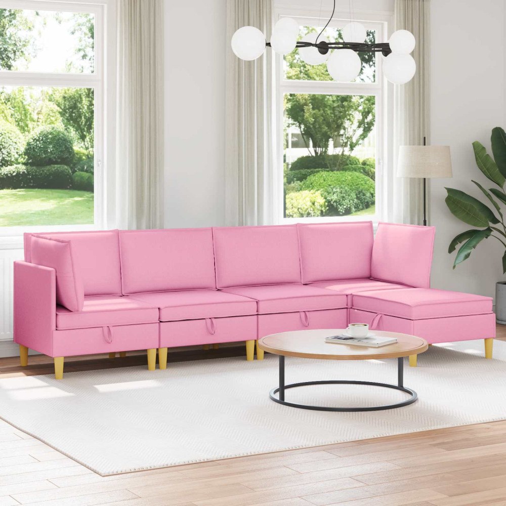 vidaXL Modulsoffor med förvaring 5 pcs Rosa Tyg