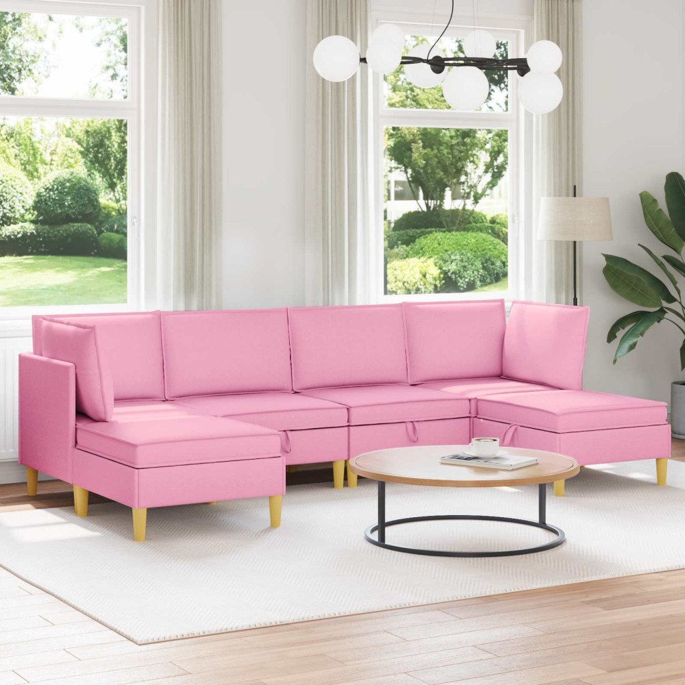 vidaXL Modulsoffor med förvaring 6 pcs Rosa Tyg