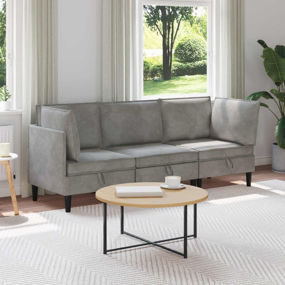 vidaXL Möbelset för vardagsrummet med kudde 3 pcs Ljusgrå Sammet
