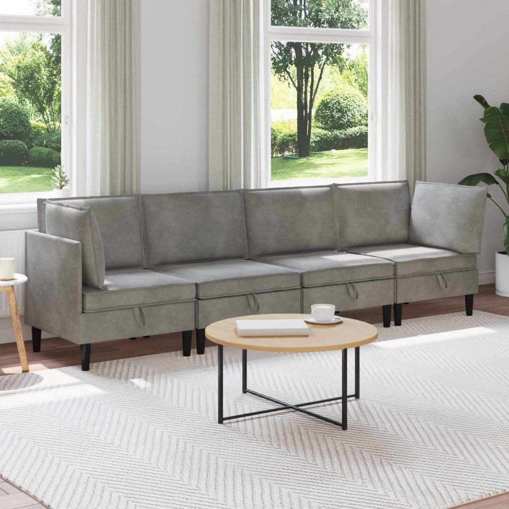 vidaXL Möbelset för vardagsrummet med kudde 4 pcs Ljusgrå Sammet