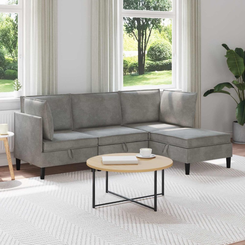 vidaXL Möbelset för vardagsrummet med kudde 4 pcs Ljusgrå Sammet