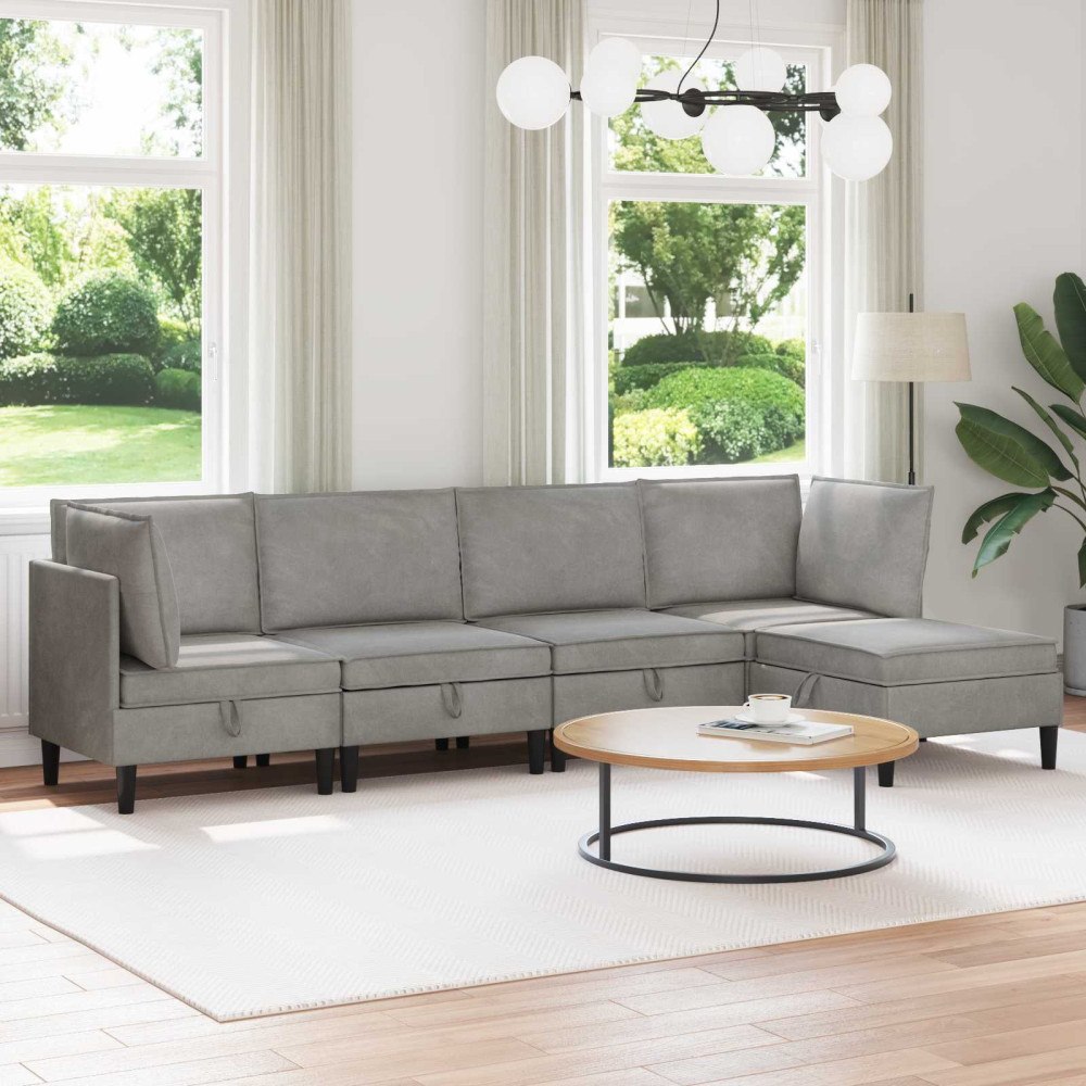vidaXL Möbelset för vardagsrummet med kudde 5 pcs Ljusgrå Sammet