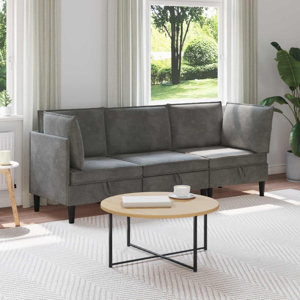 vidaXL Möbelset för vardagsrummet med kudde 3 pcs Mörkgrå Sammet