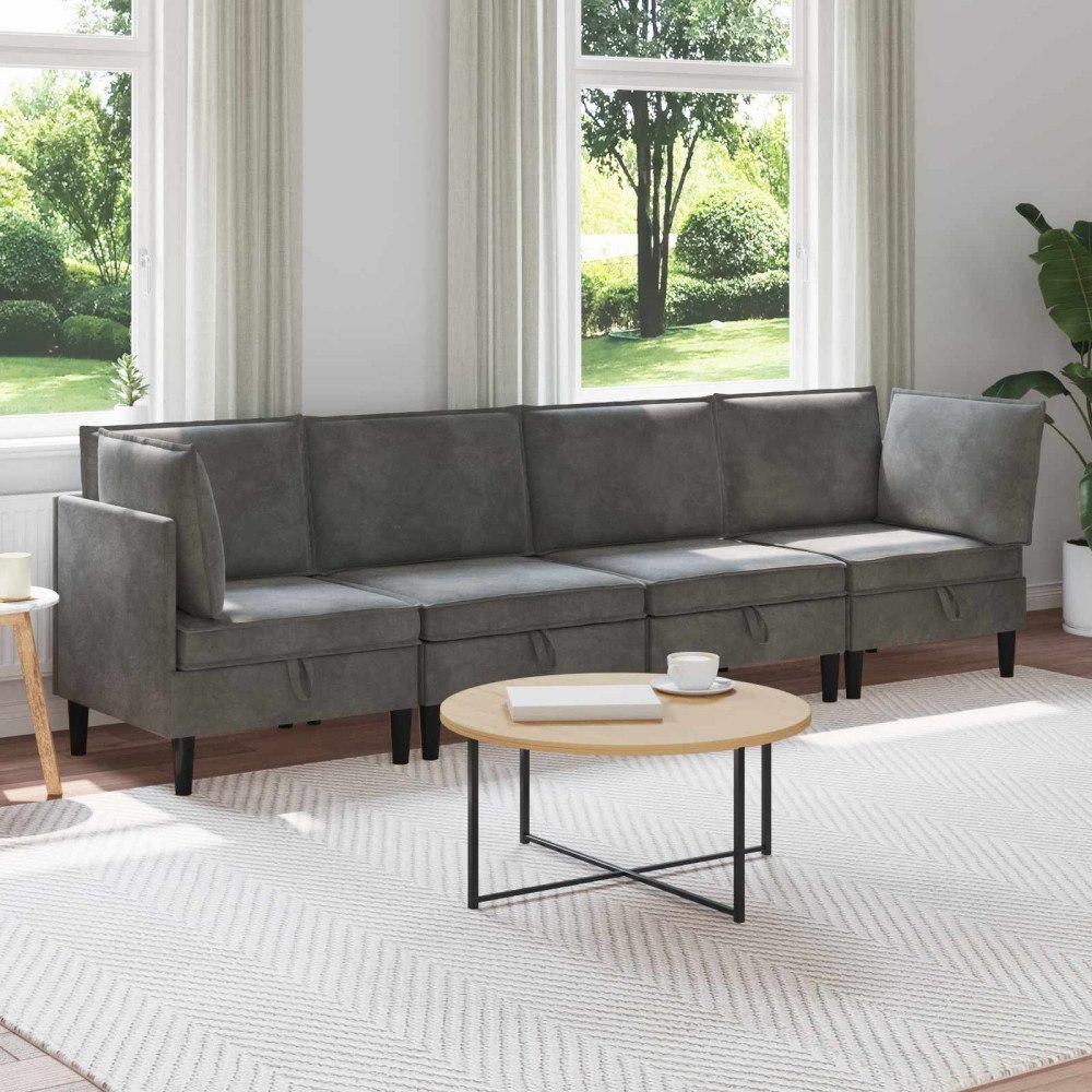 vidaXL Möbelset för vardagsrummet med kudde 4 pcs Mörkgrå Sammet