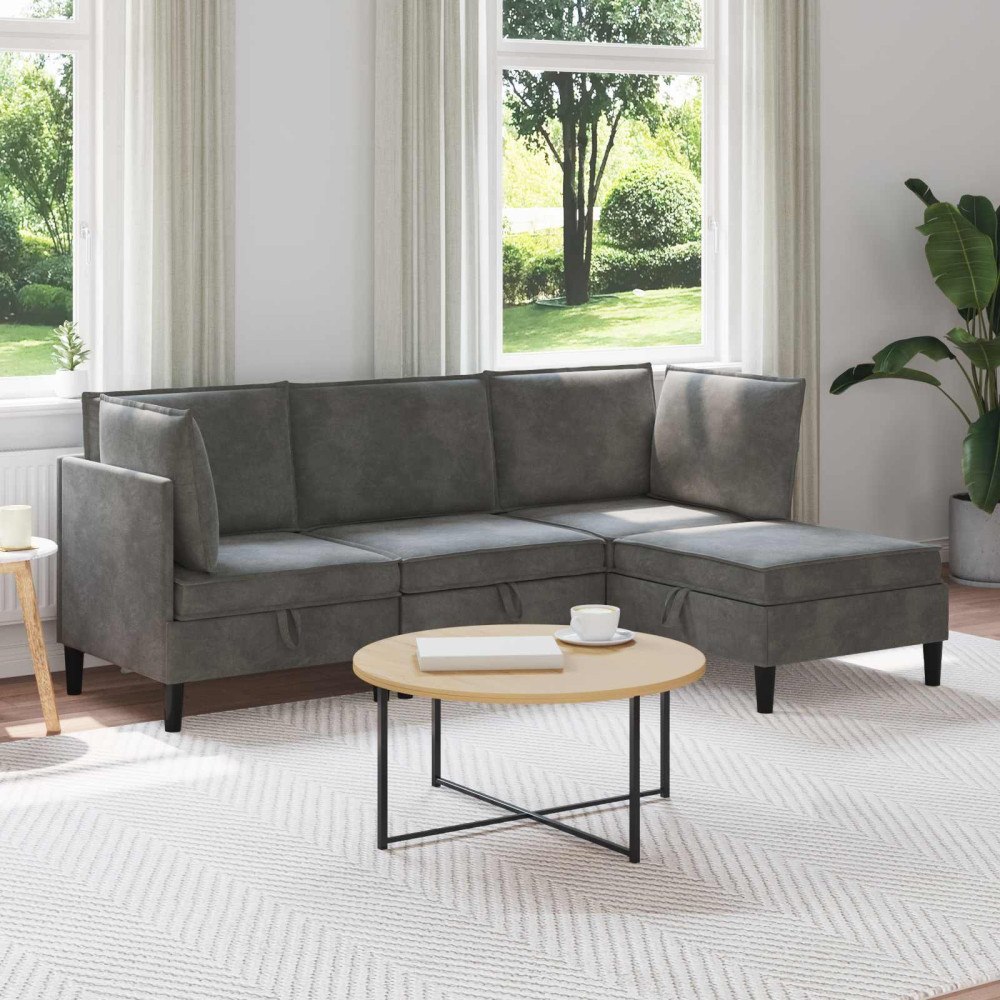 vidaXL Möbelset för vardagsrummet med kudde 4 pcs Mörkgrå Sammet