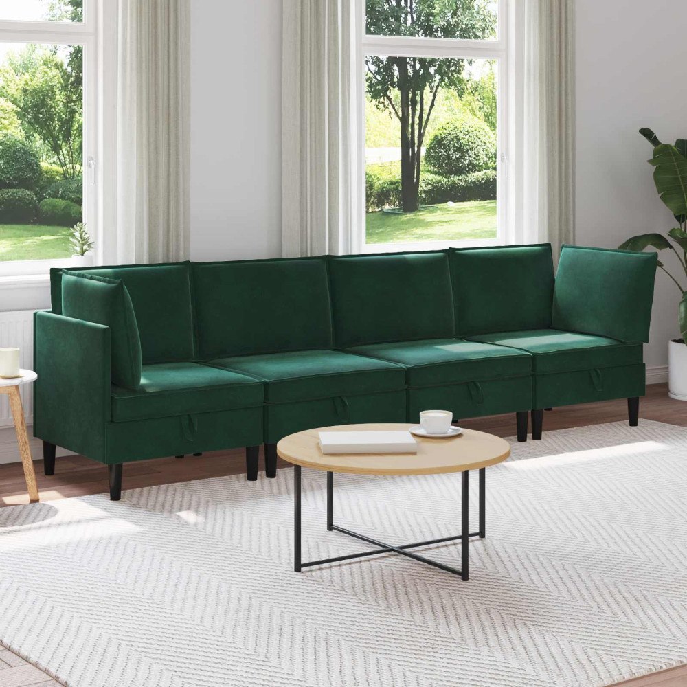 vidaXL Möbelset för vardagsrummet med kudde 4 pcs Mörkgrön Sammet