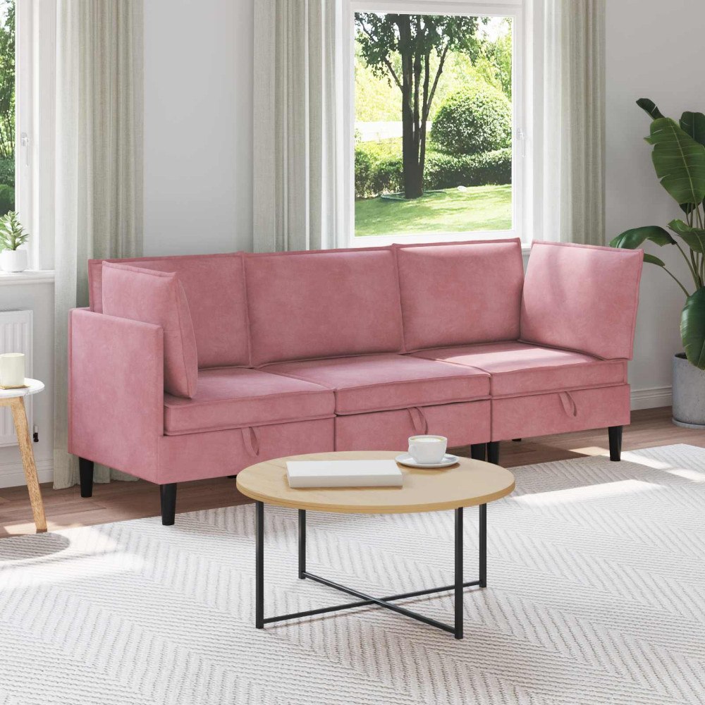 vidaXL Möbelset för vardagsrummet med kudde 3 pcs Rosa Sammet