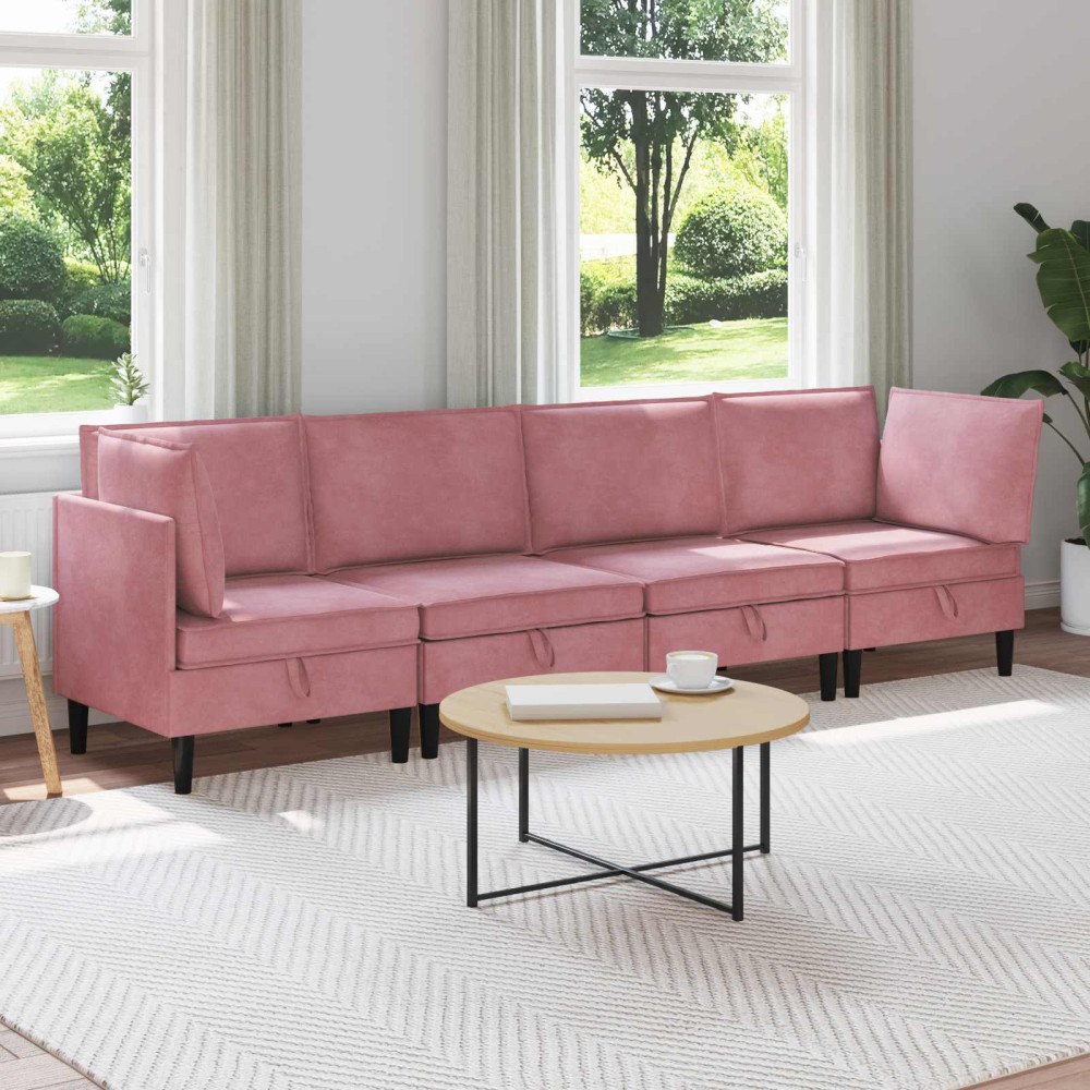 vidaXL Möbelset för vardagsrummet med kudde 4 pcs Rosa Sammet