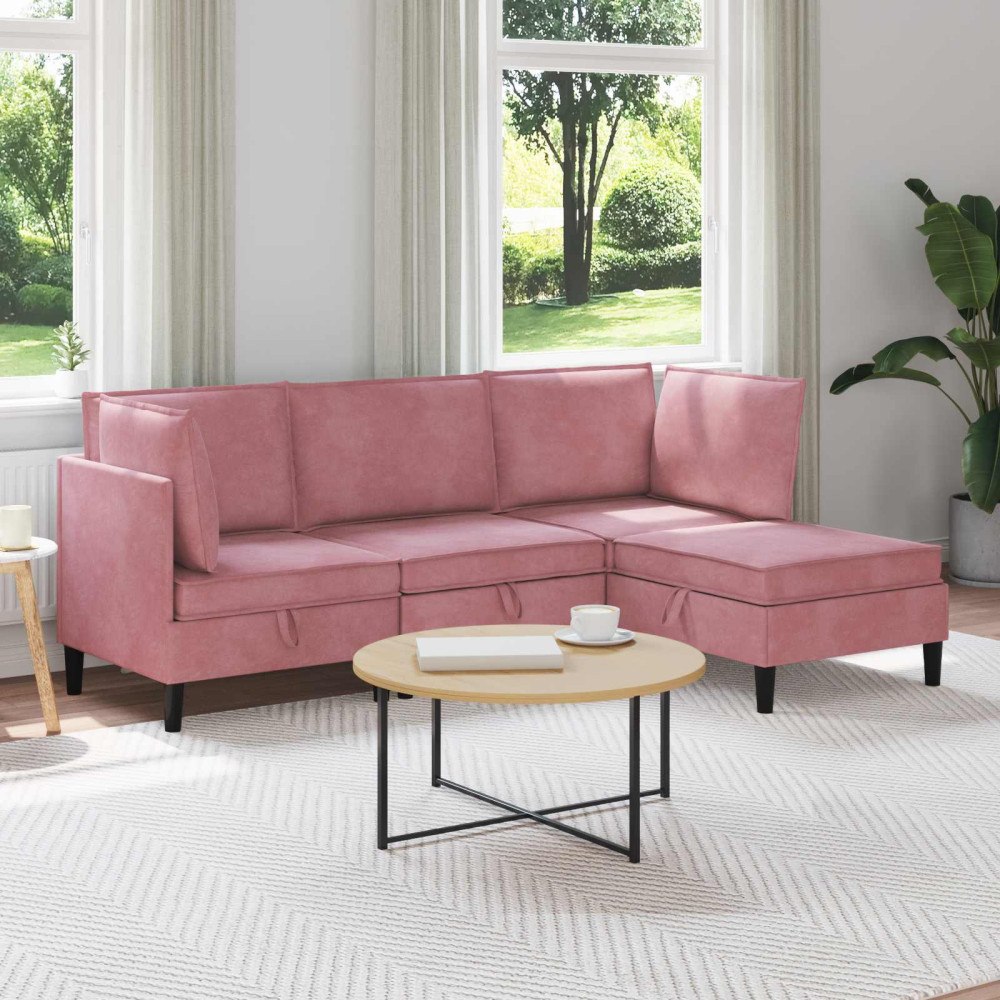 vidaXL Möbelset för vardagsrummet med kudde 4 pcs Rosa Sammet