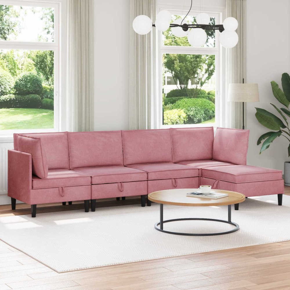vidaXL Möbelset för vardagsrummet med kudde 5 pcs Rosa Sammet