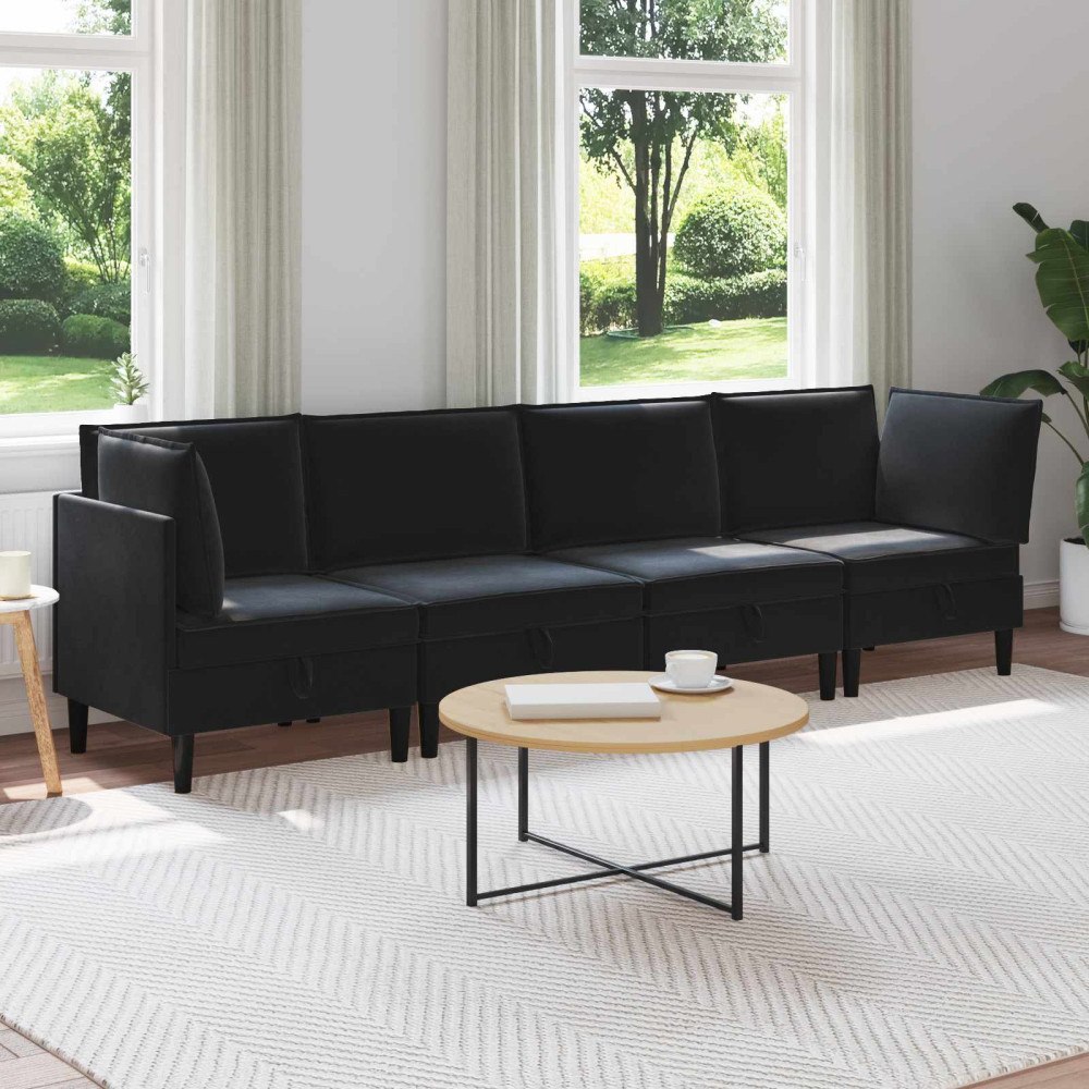 vidaXL Möbelset för vardagsrummet med kudde 4 pcs Svart Sammet