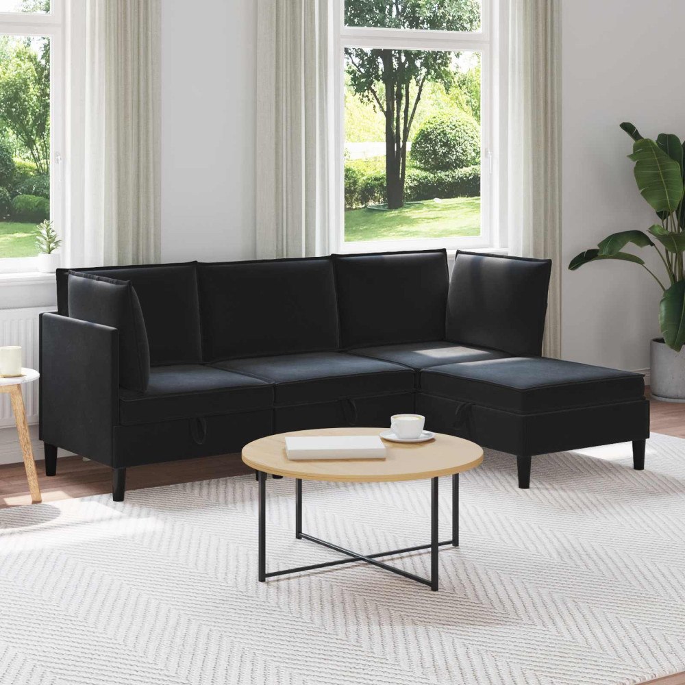 vidaXL Möbelset för vardagsrummet med kudde 4 pcs Svart Sammet