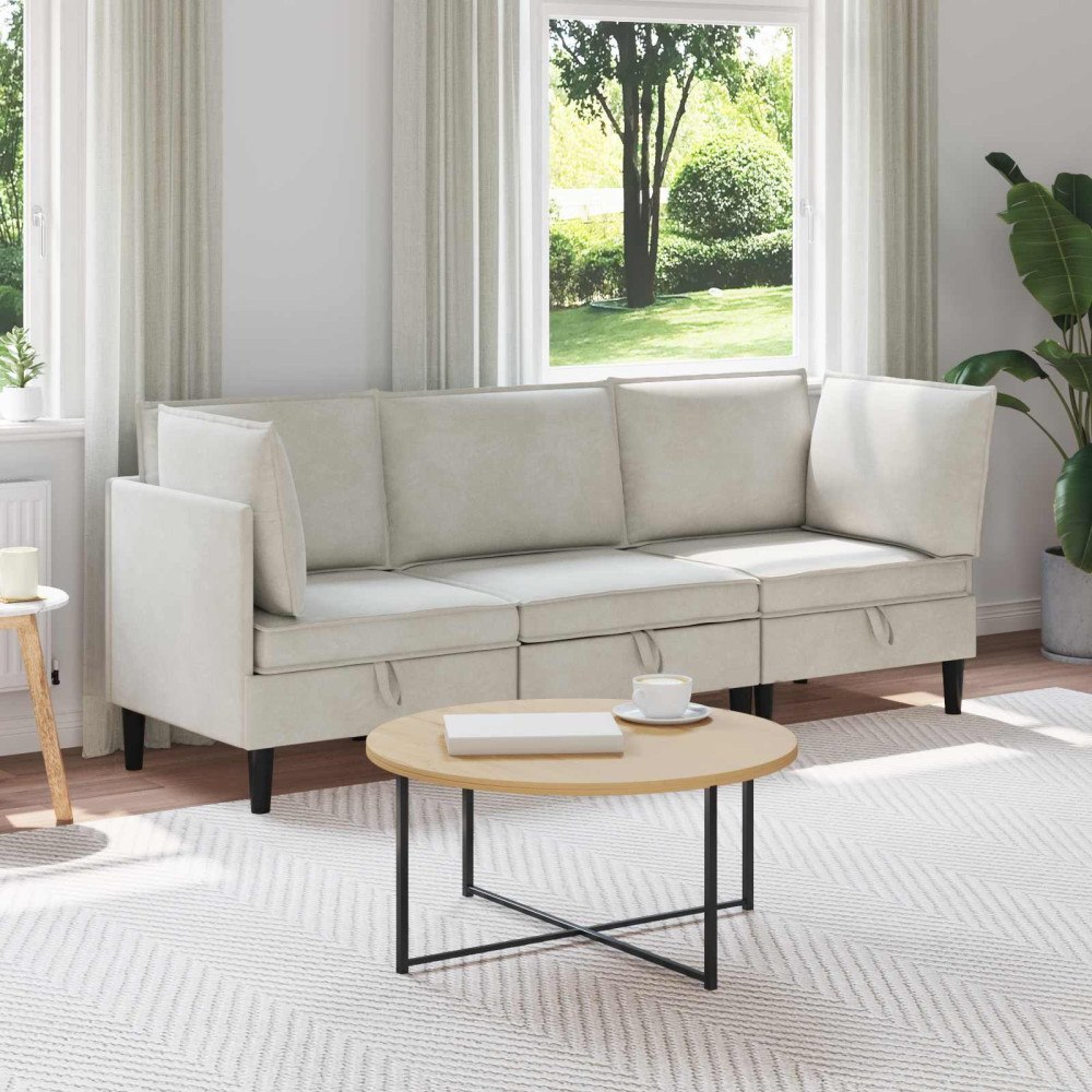 vidaXL Möbelset för vardagsrummet med kudde 3 pcs Gräddvit Sammet
