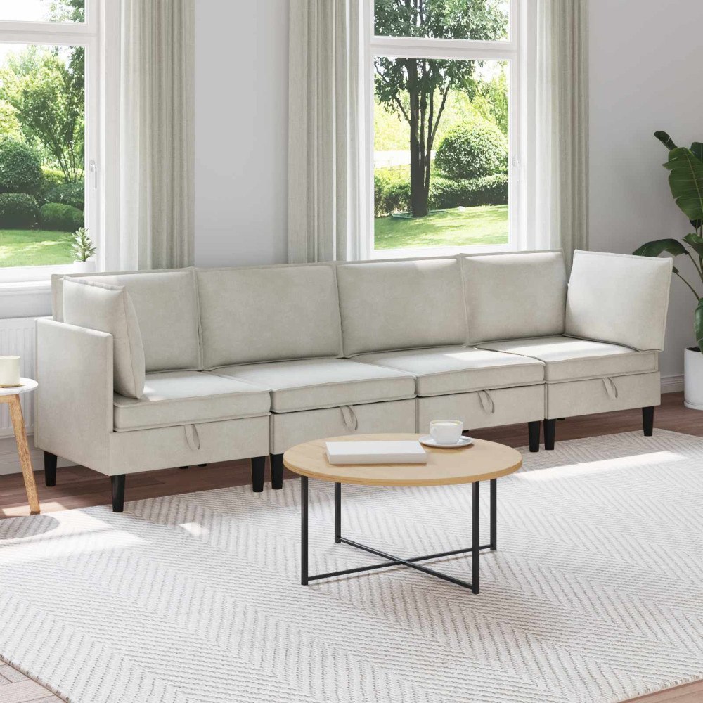 vidaXL Möbelset för vardagsrummet med kudde 4 pcs Gräddvit Sammet