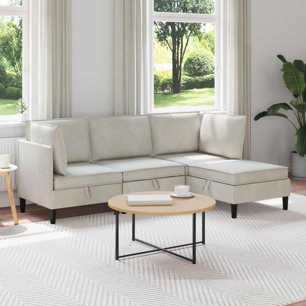 vidaXL Möbelset för vardagsrummet med kudde 4 pcs Gräddvit Sammet