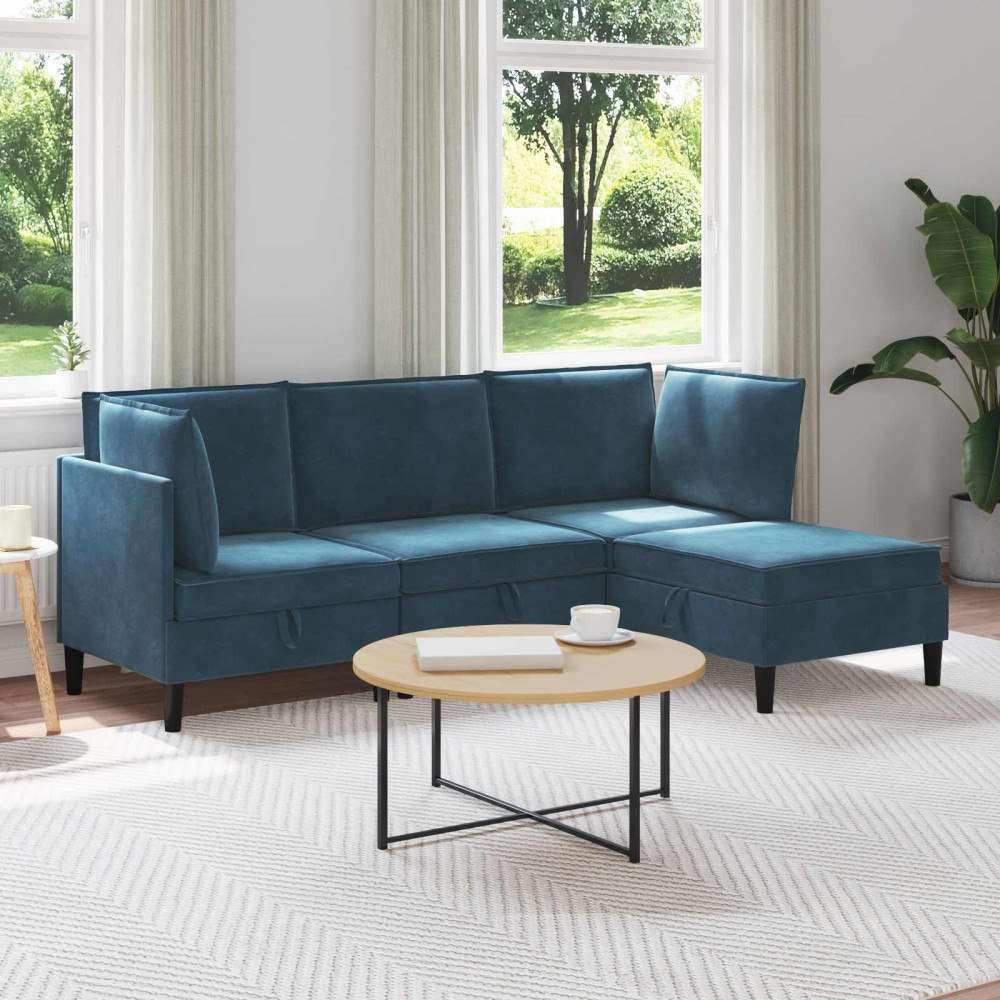 vidaXL Möbelset för vardagsrummet med kudde 4 pcs Blå Sammet