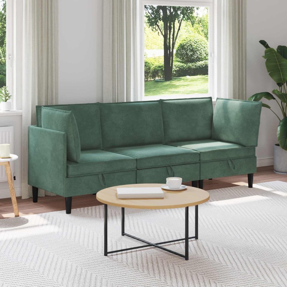 vidaXL Möbelset för vardagsrummet med kudde 3 pcs Havgrön Sammet