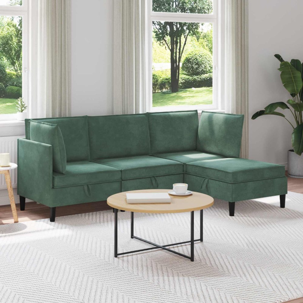 vidaXL Möbelset för vardagsrummet med kudde 4 pcs Havgrön Sammet