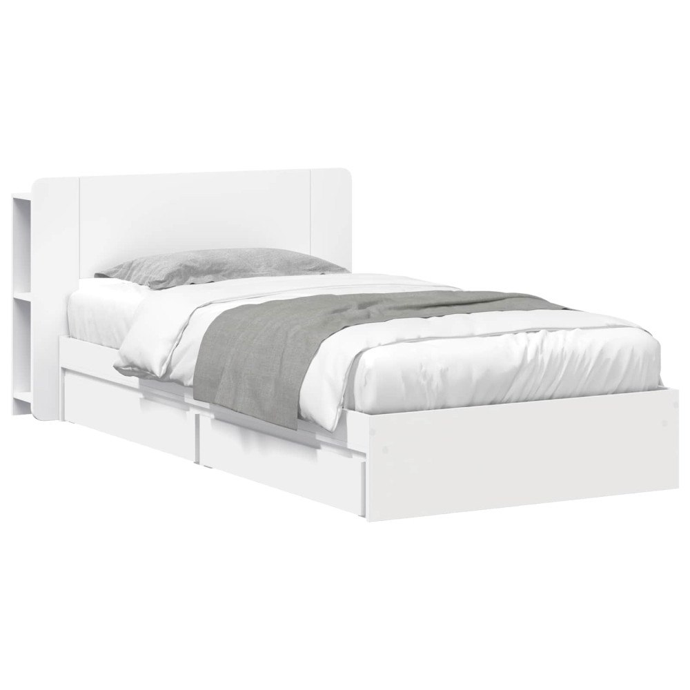 vidaXL Sängram med förvaring med låda Vit 75 x 190 cm Konstruerat trä
