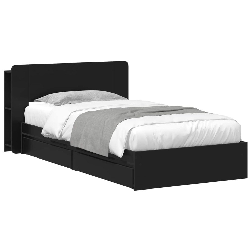 vidaXL Sängram med förvaring Svart 90 x 190 cm Konstruerat trä