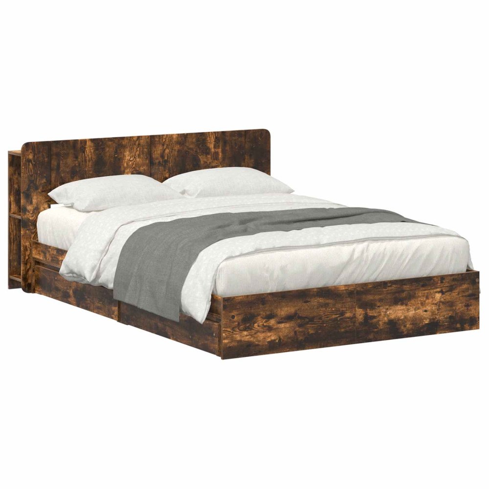 vidaXL Sängram med förvaring Rökt ek 135 x 190 cm Konstruerat trä