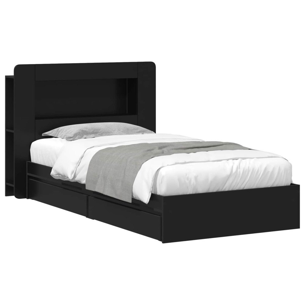 vidaXL Sängram med förvaring Svart 75 x 190 cm Konstruerat trä