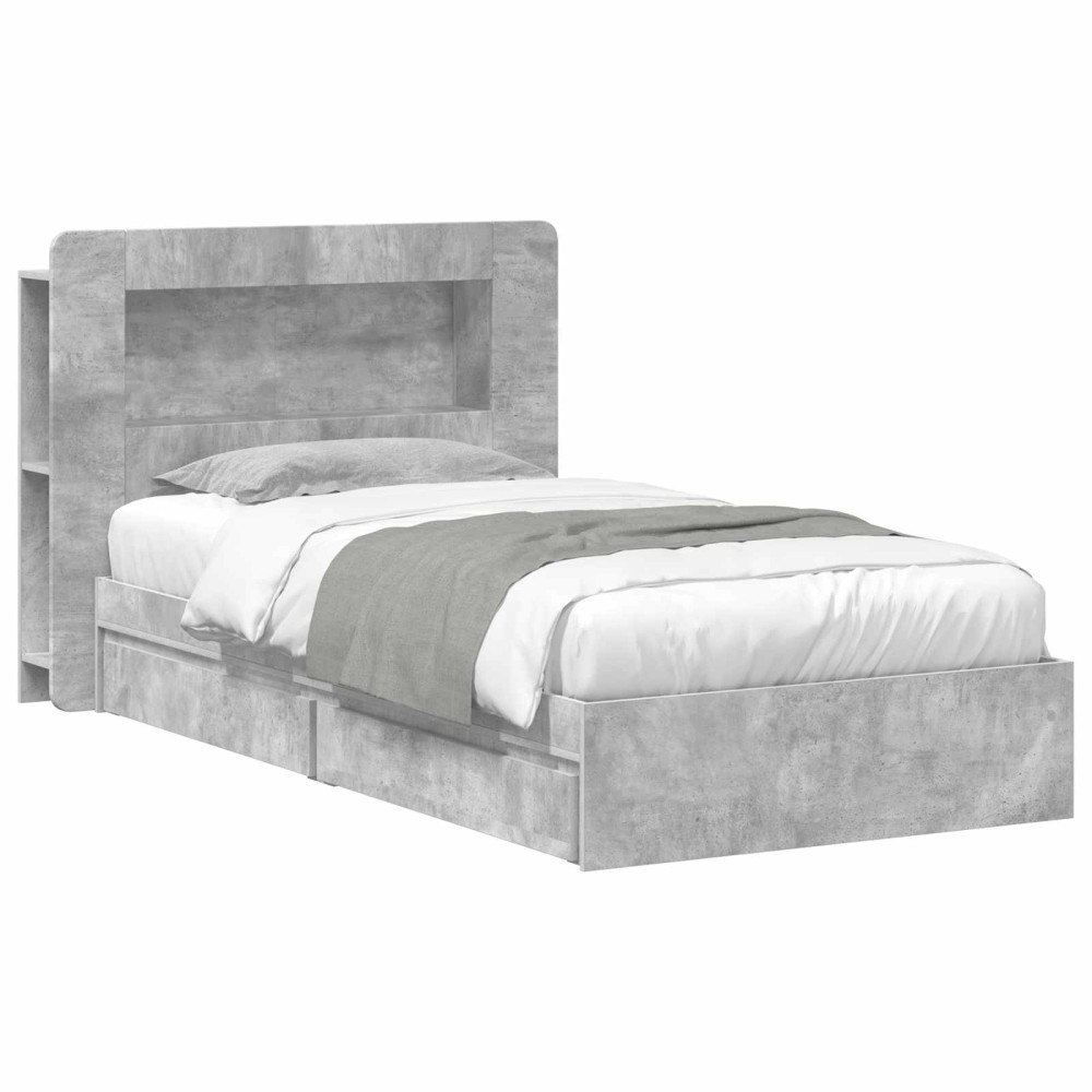 vidaXL Sängram med förvaring Betonggrå 90 x 190 cm Konstruerat trä