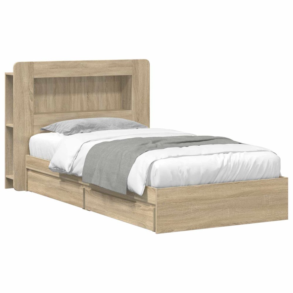 vidaXL Sängram med förvaring Sonoma-ek 100 x 200 cm Konstruerat trä