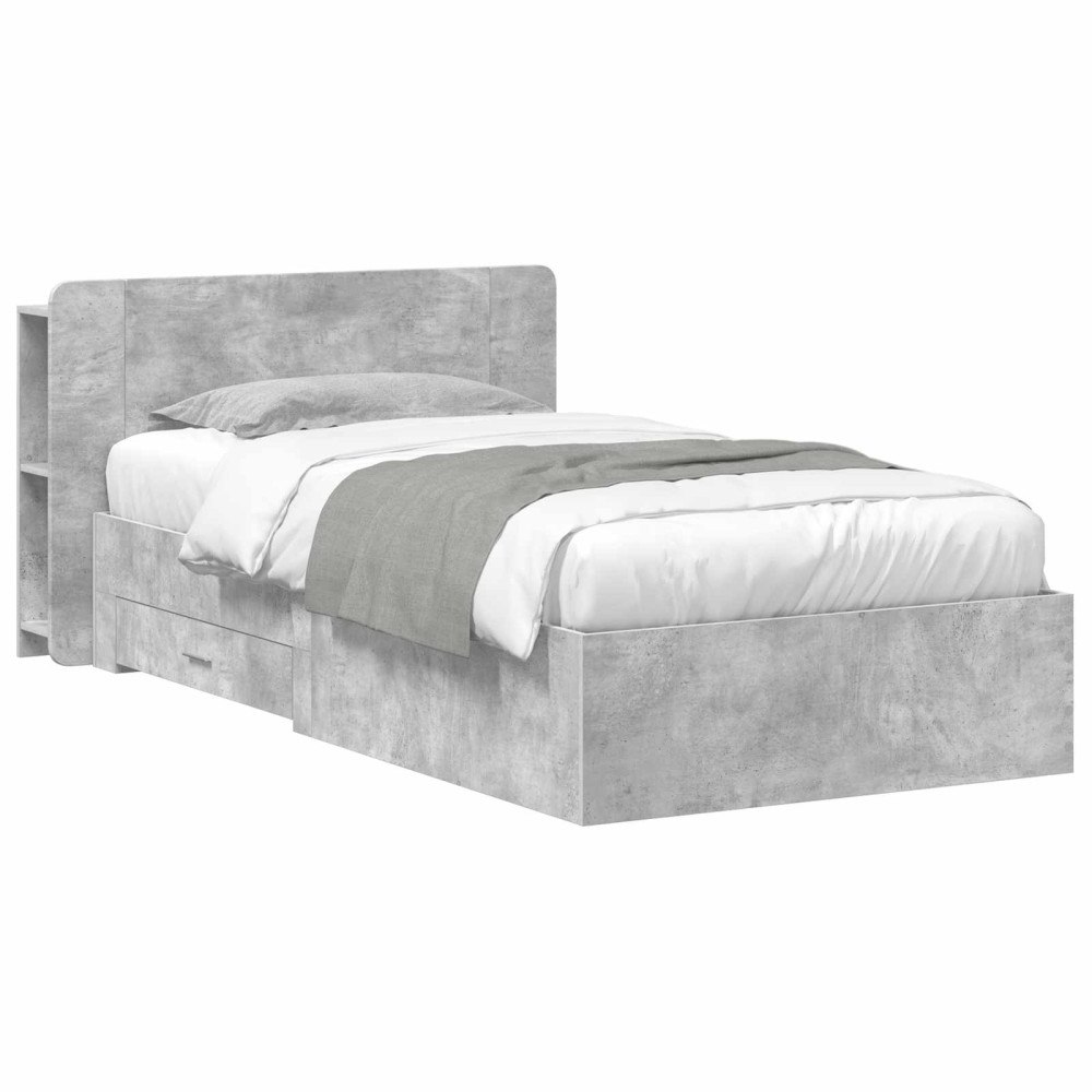 vidaXL Sängram med förvaring Betonggrå 75 x 190 cm Konstruerat trä