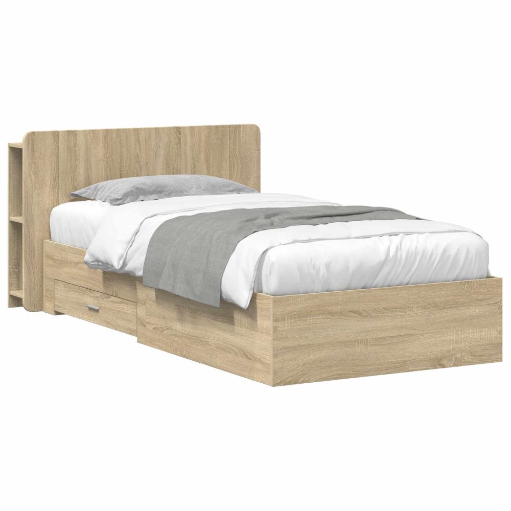 vidaXL Sängram med förvaring Sonoma-ek 75 x 190 cm Konstruerat trä