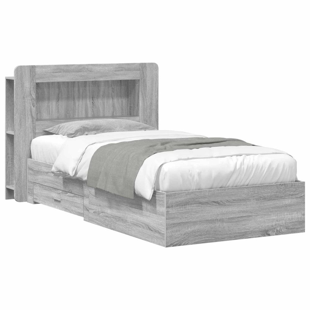 vidaXL Sängram med förvaring Grå Sonoma 75 x 190 cm Konstruerat trä