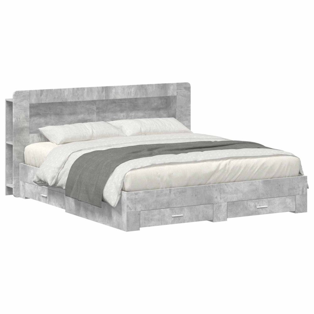vidaXL Sängram med förvaring Betonggrå 200 x 200 cm Konstruerat trä