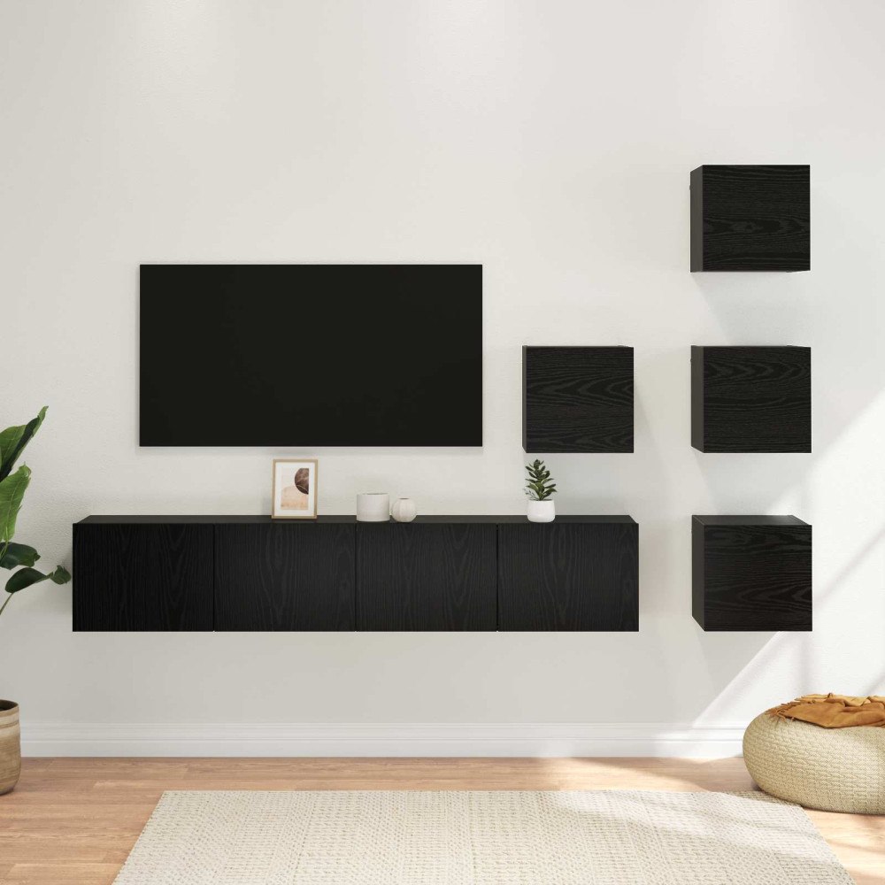 vidaXL TV-bänkset 6 pcs 80 x 30 x 30 cm Svart ek Konstruerat trä
