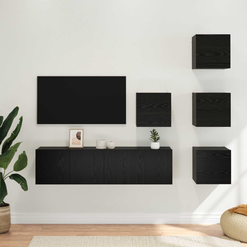 vidaXL TV-bänkset 6 pcs 60 x 30 x 30 cm Svart ek Konstruerat trä