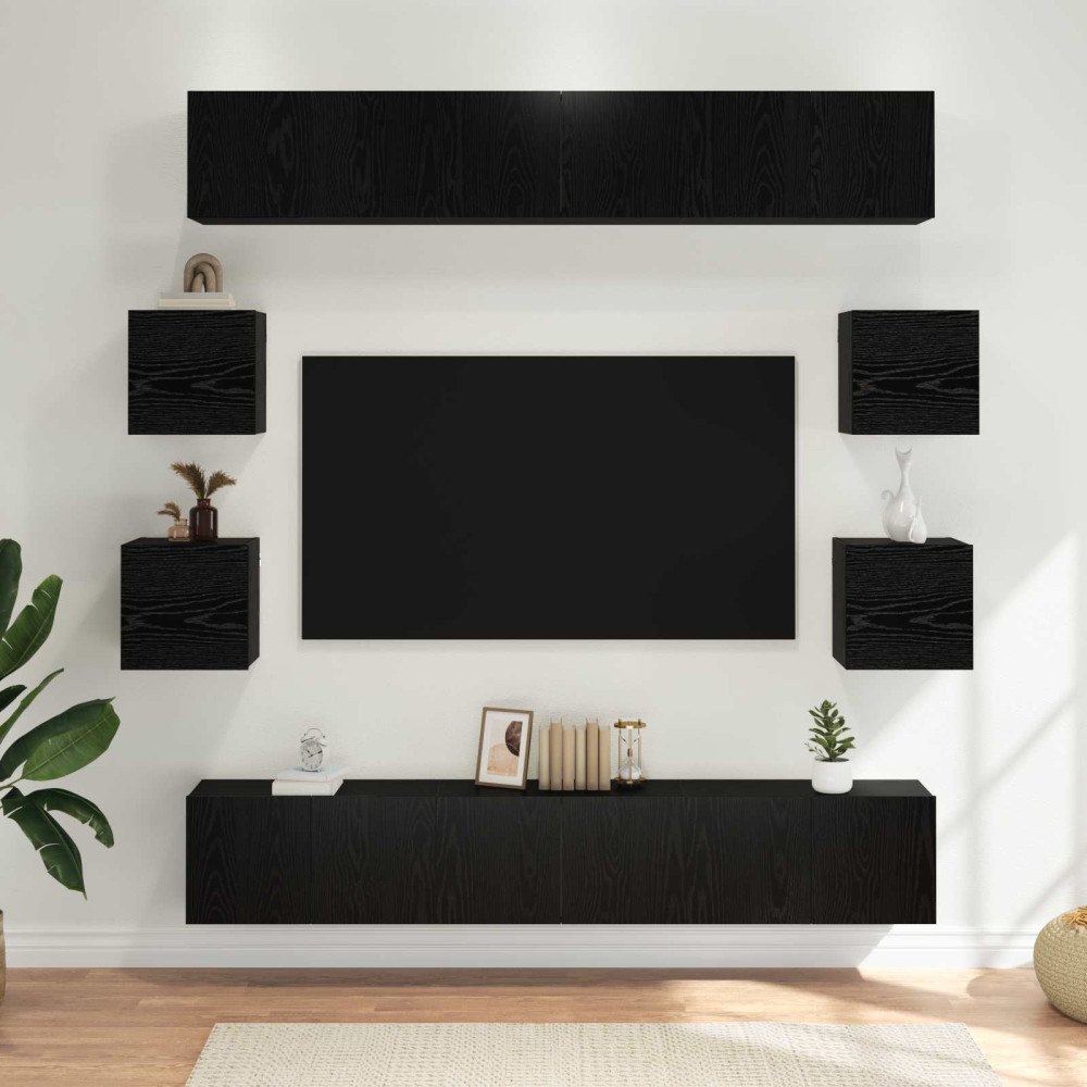 vidaXL TV-bänkset 10 pcs 180 x 30 x 30 cm Svart ek Konstruerat trä