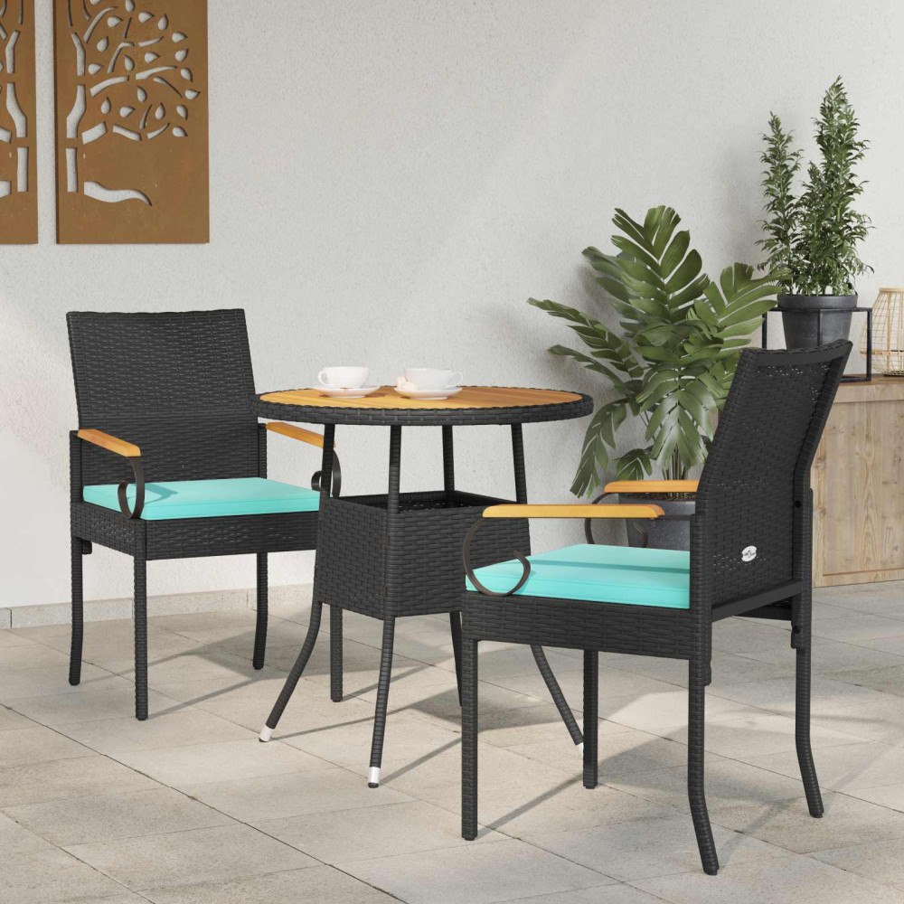 vidaXL Trädgårdsstolar 2 pcs Svart och turkos Poly Rattan och Akacia
