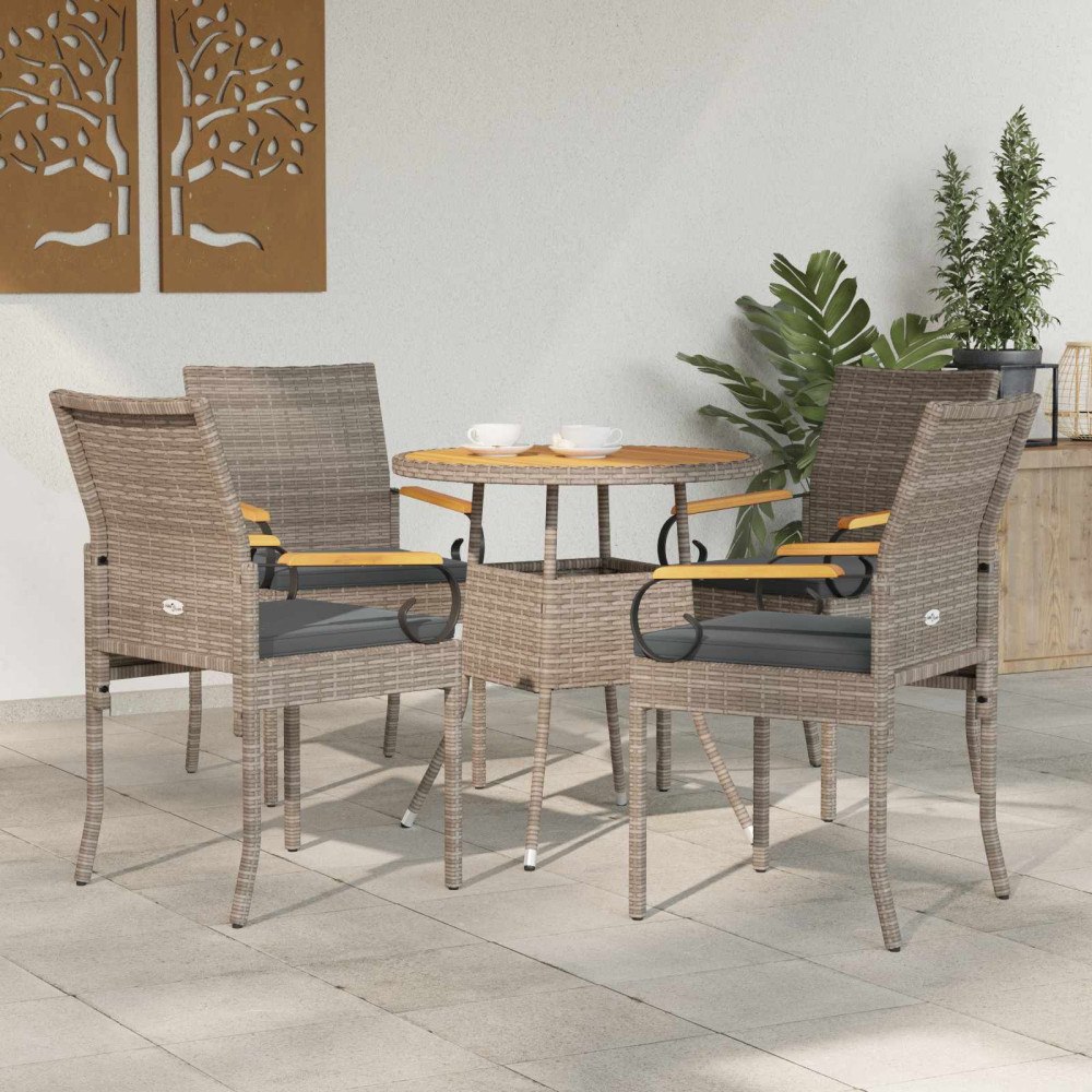 vidaXL Trädgårdsstolar 4 pcs Grå och mörkgrå Poly Rattan och Akacia