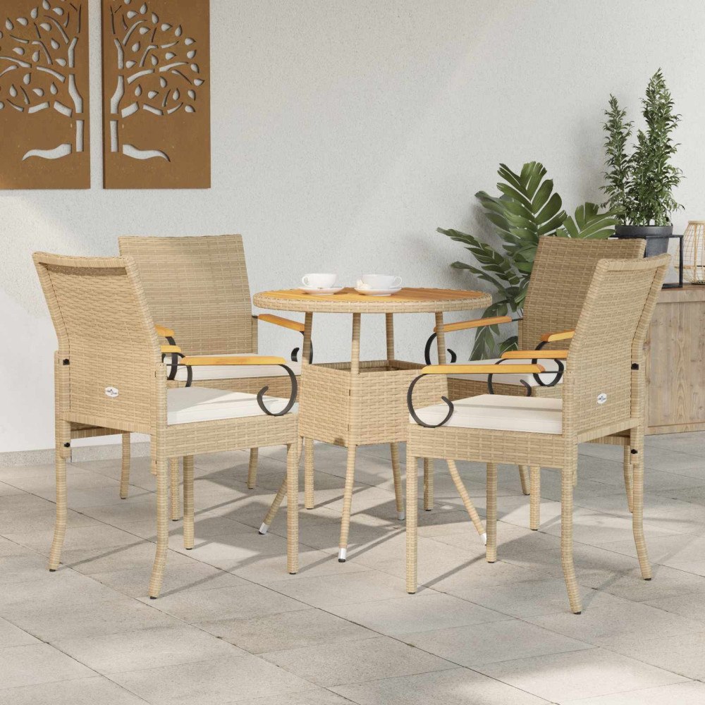 vidaXL Trädgårdsstolar 4 pcs Beige och krämvit Poly Rattan och Akacia