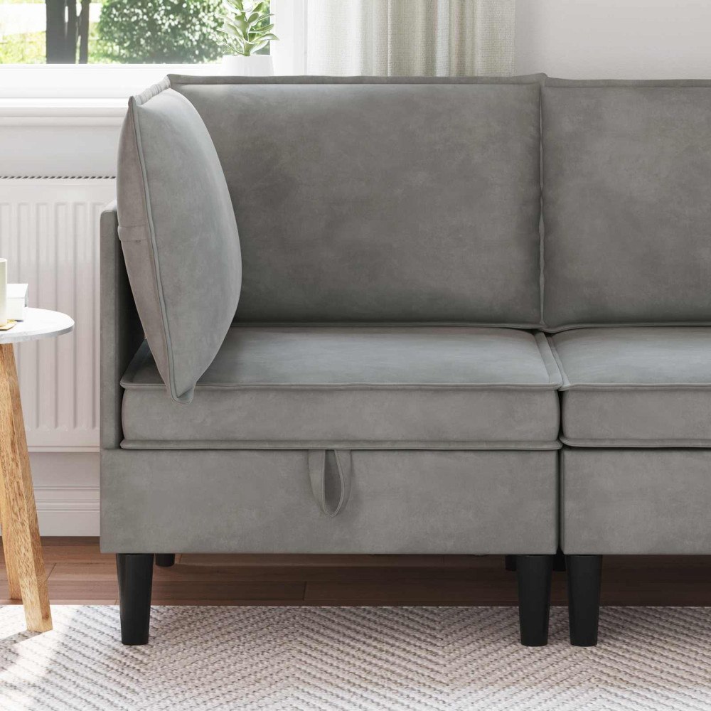 vidaXL Soffa med förvaring Ljusgrå Sammet