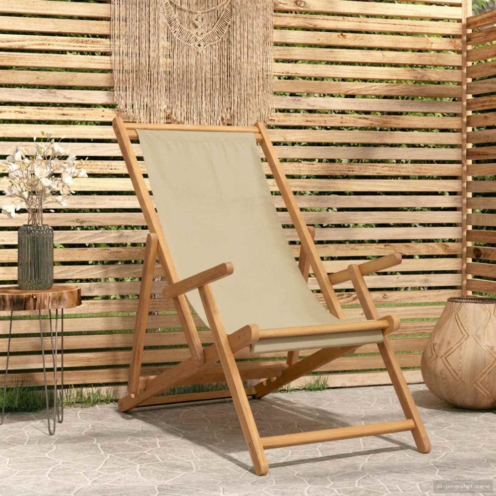 vidaXL Strandstol Beige Massivt teakträ