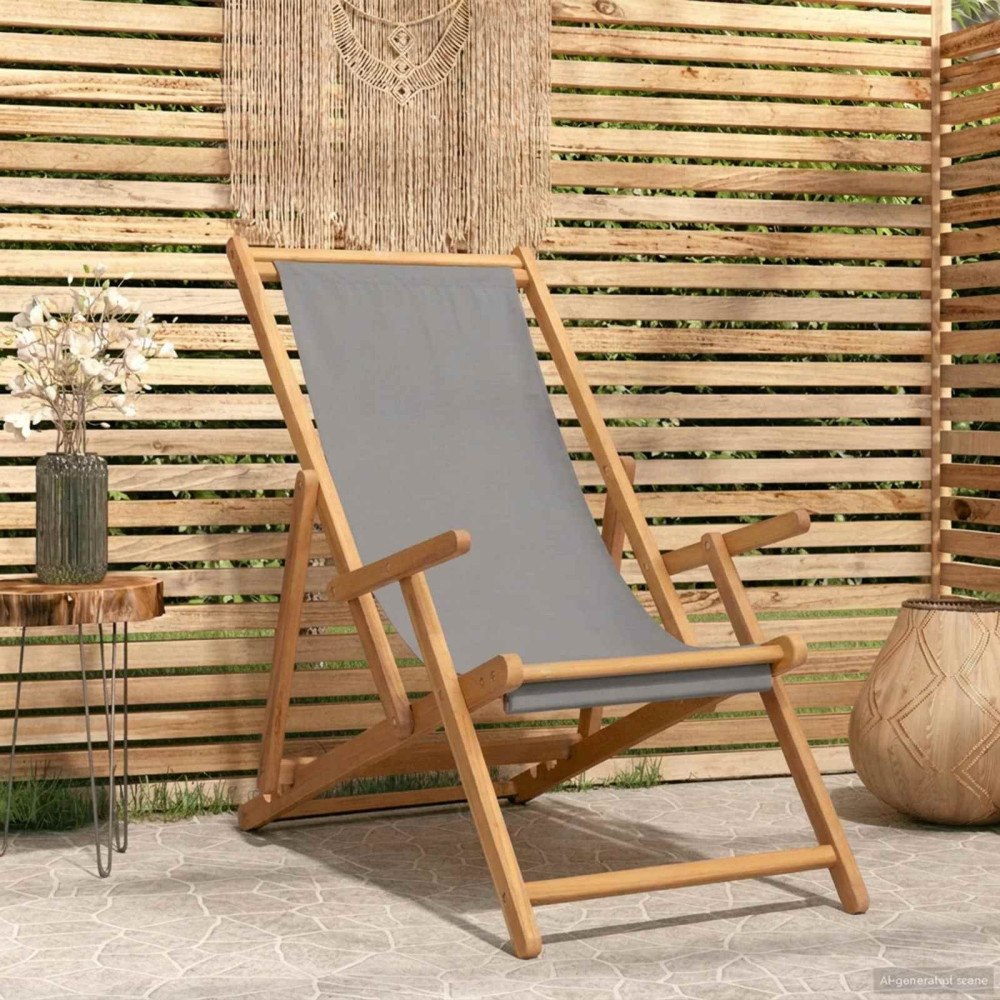vidaXL Strandstol Ljusgrå Massivt teakträ