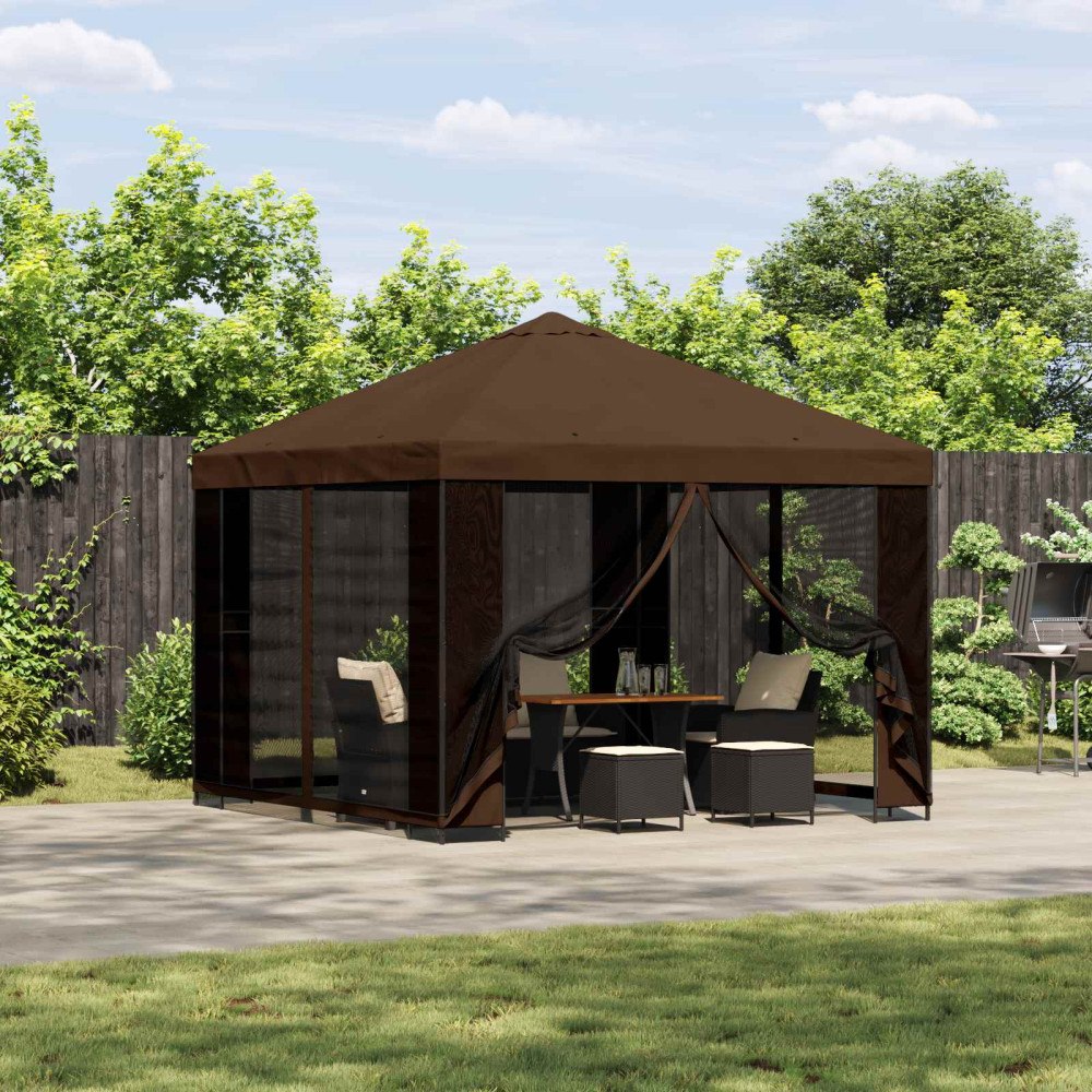 vidaXL Paviljong 3 x 3 m Brun Polyester och Stål 190 gsm