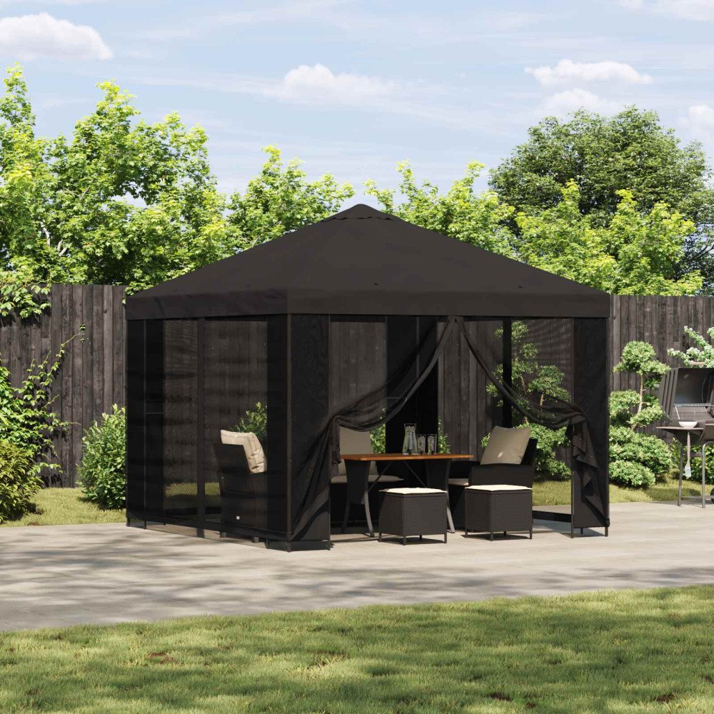 vidaXL Trädgårdsgazebo med sidoväggar 3 x 3 m Antracit