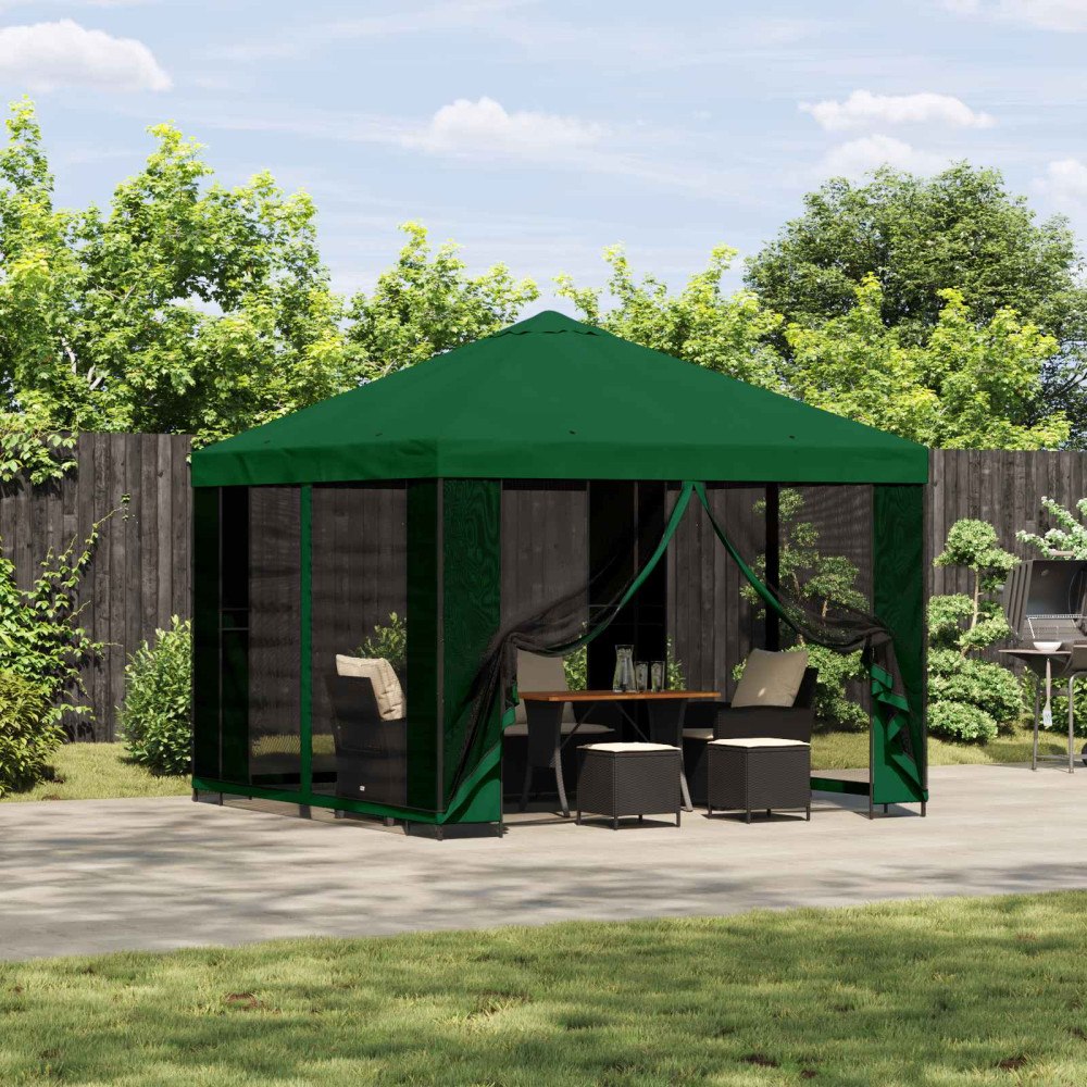 vidaXL Trädgårdsgazebo med sidoväggar 3 x 3 m Grön Polyester och Stål
