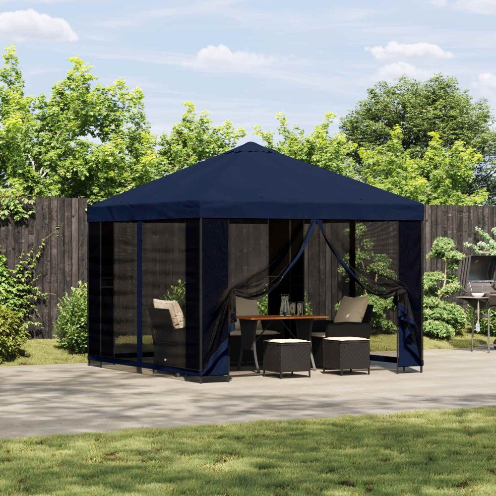 vidaXL Trädgårdsgazebo med sidoväggar 3 x 3 m Blå Polyester och Stål