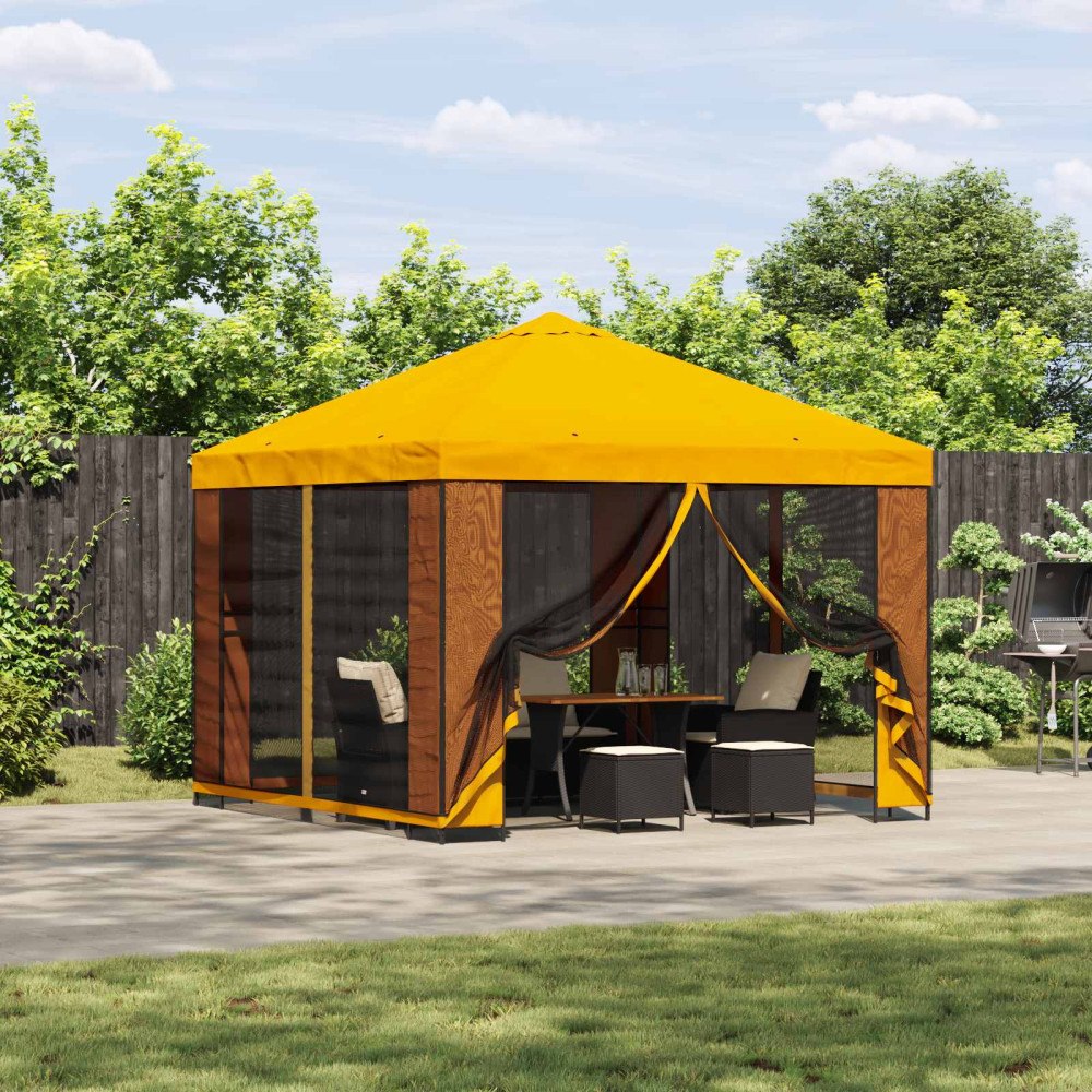 vidaXL Trädgårdsgazebo med sidoväggar 3 x 3 m Gul Polyester och Stål