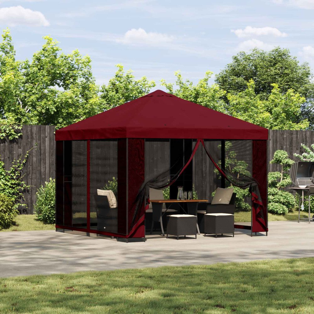 vidaXL Trädgårdsgazebo med sidoväggar 3 x 3 m Vinröd