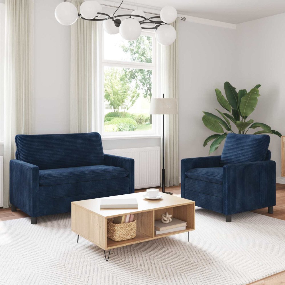 vidaXL Soffset 2 pcs Mörkblå Polyester